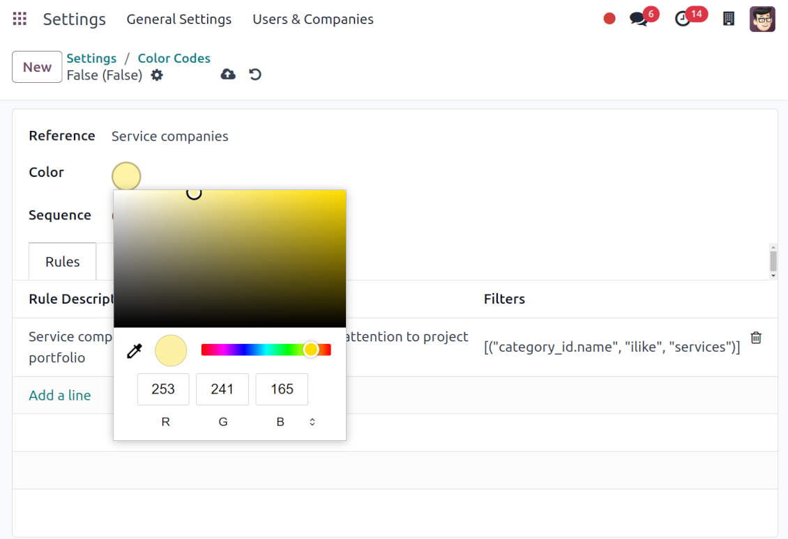 Edit colors for contact codes