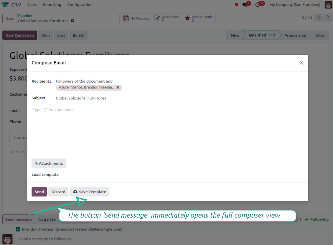 Instant access to Odoo full-featured composer