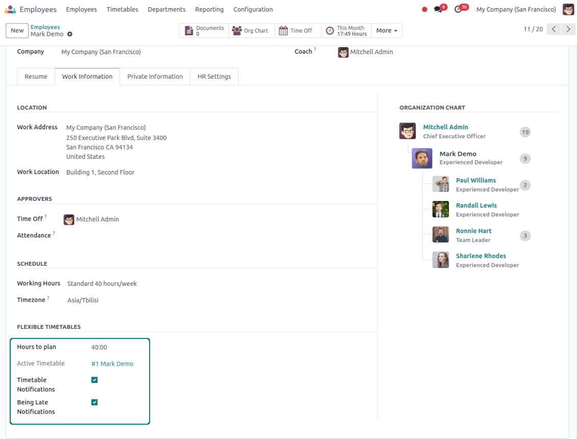 Employee shifts: Odoo settings