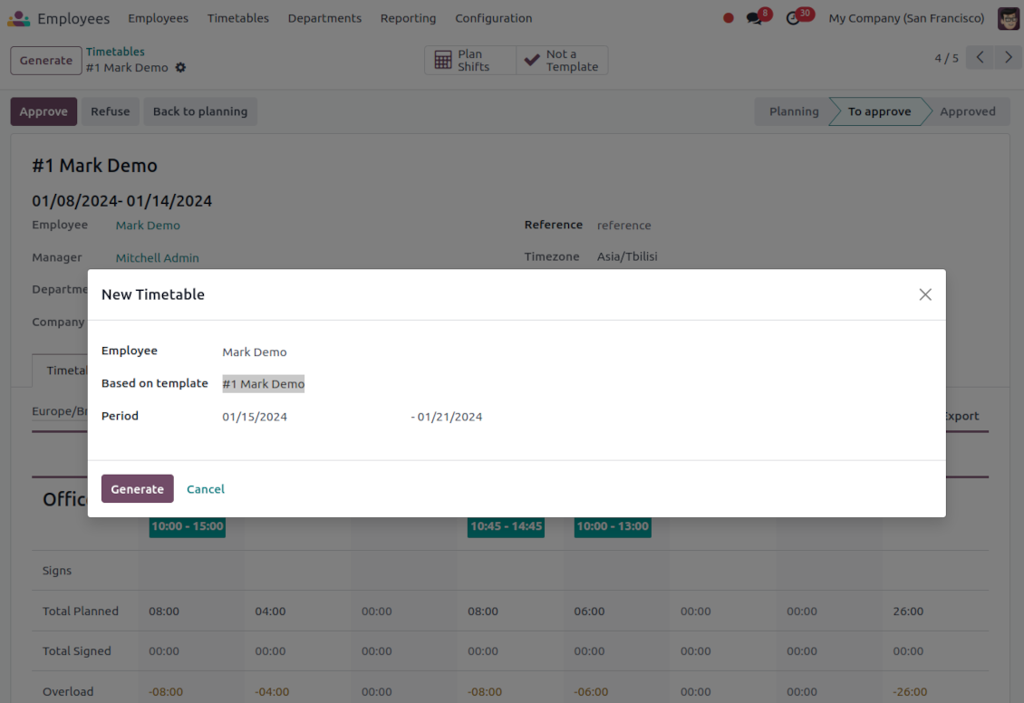 Odoo working shifts' templates