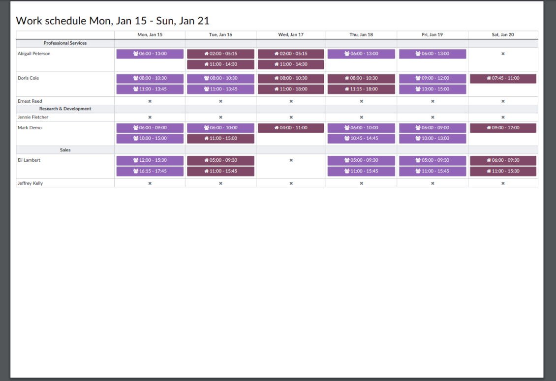 Odoo work schedule report