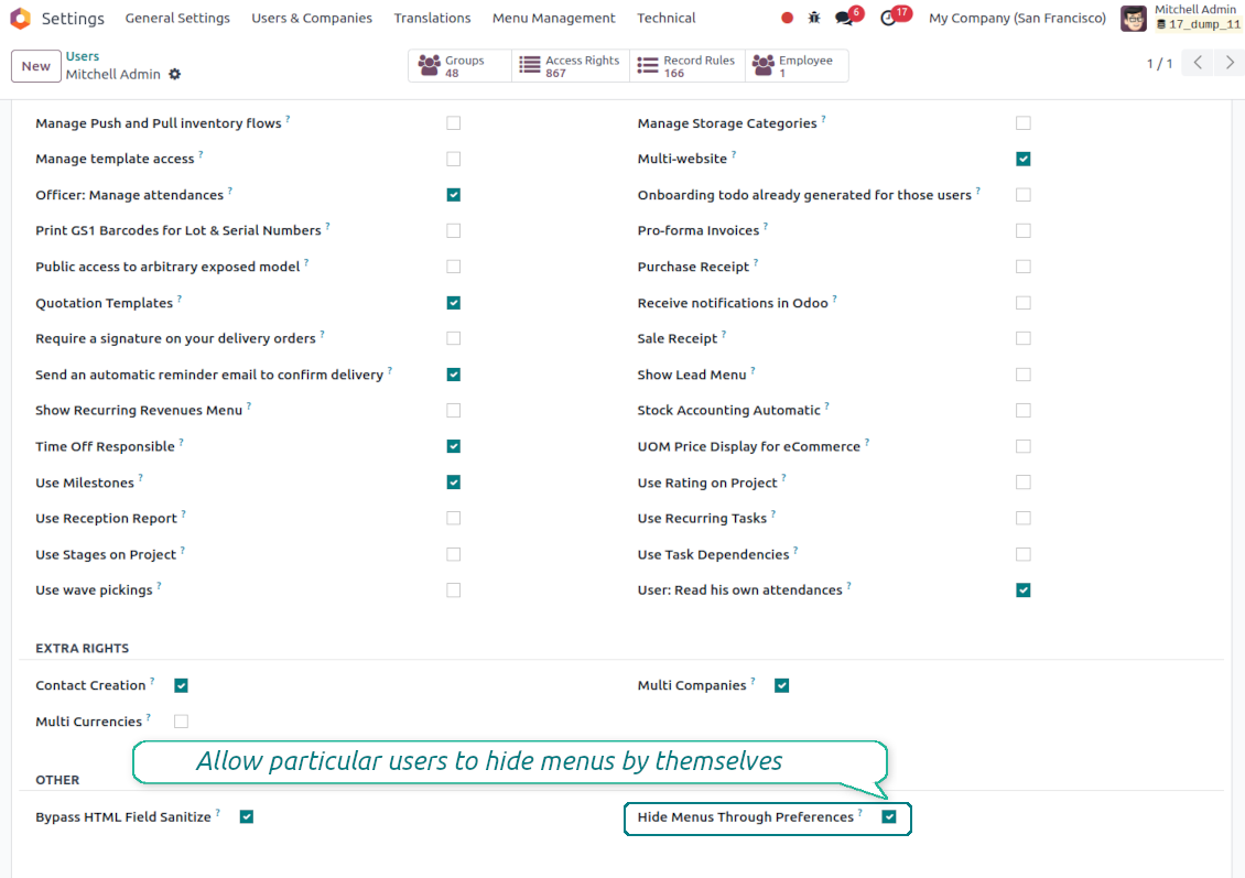 Odoo menu access rights