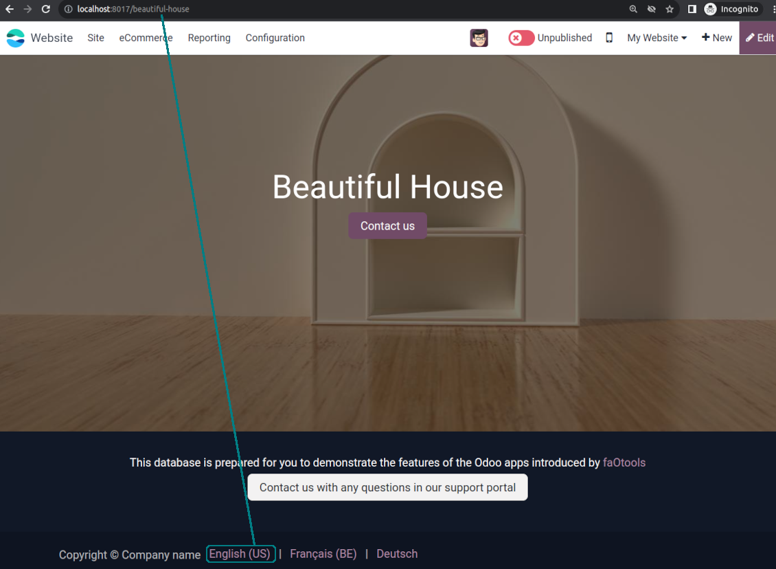 Odoo page link (default language)