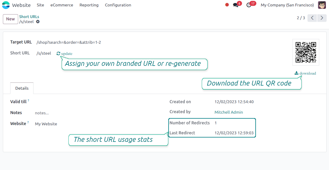 Modify Odoo's short link