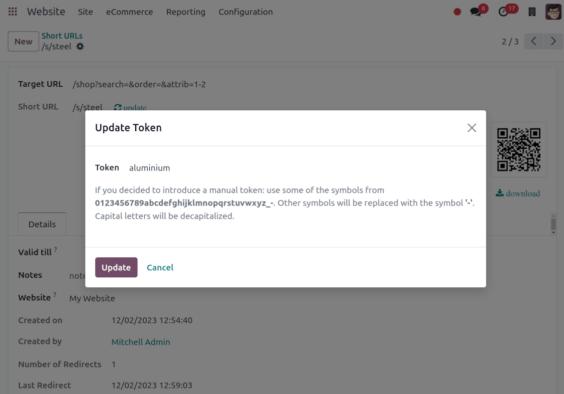 Short URL Odoo form view