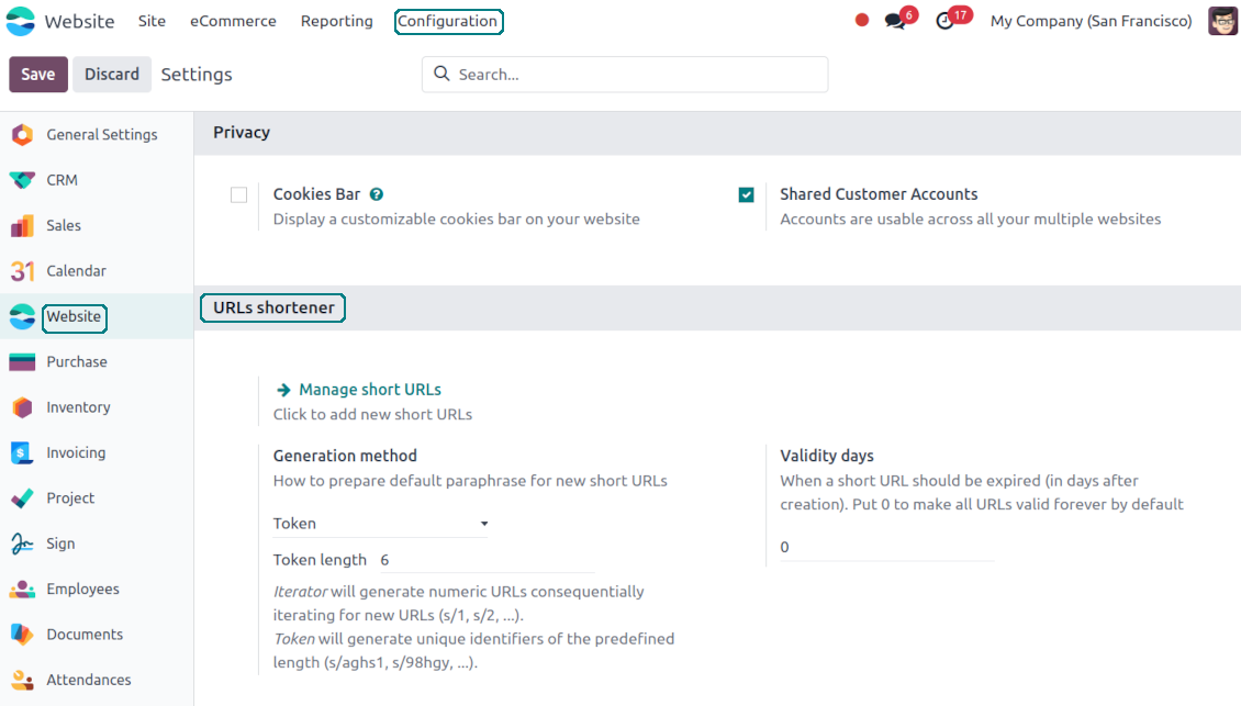 Settings for short urls