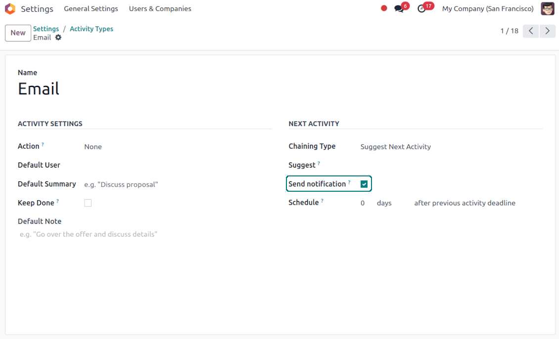 Activity types for reminders