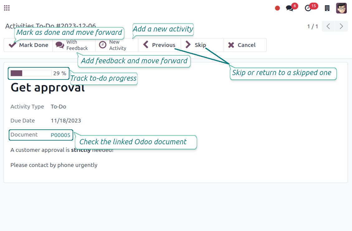 To-do activities interface