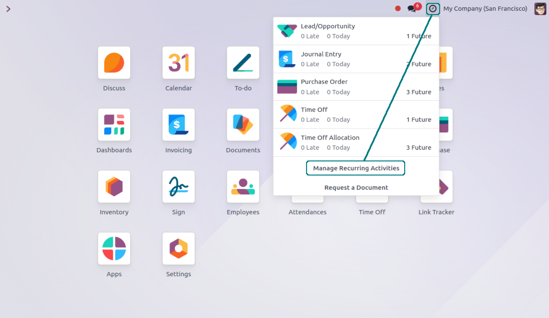 Header entry for repeated activities