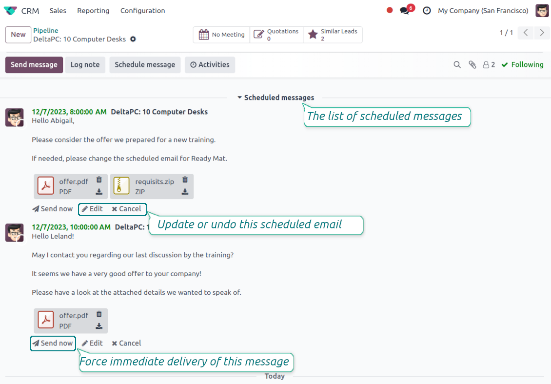 Chatter delayed messages