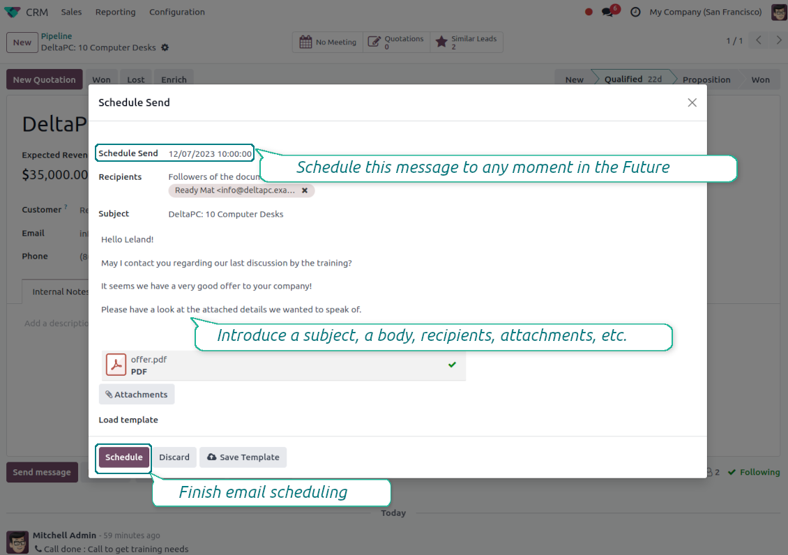 Schedule message wizard