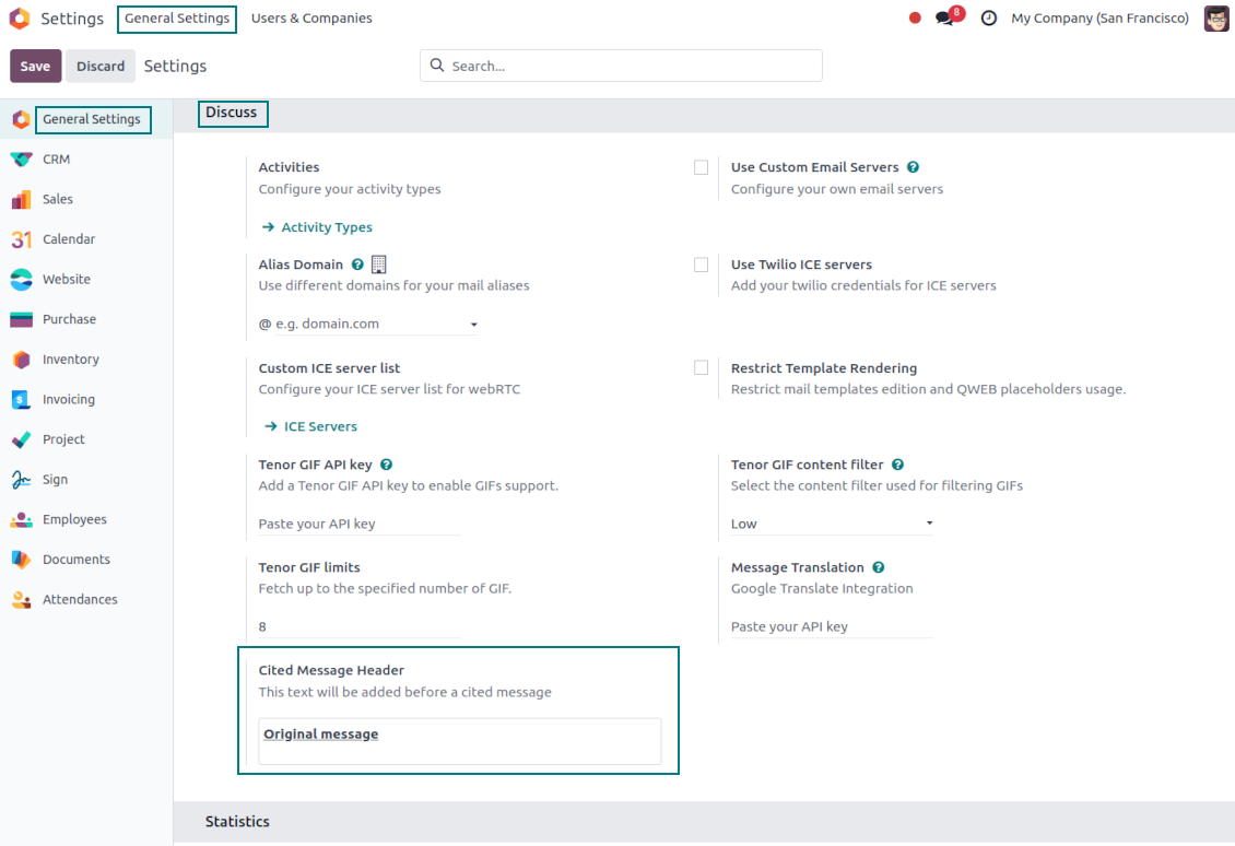Cited message header setting