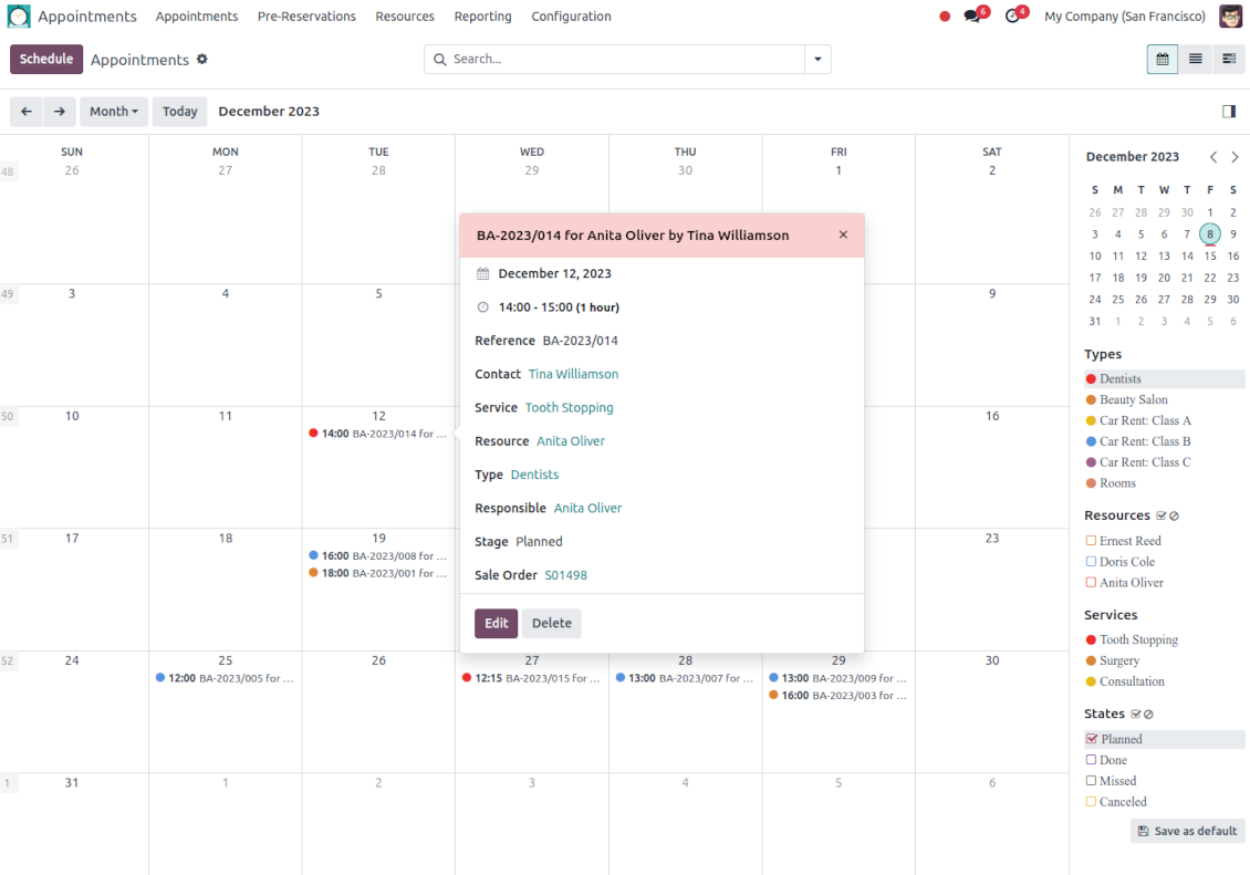 Reservation quick preview