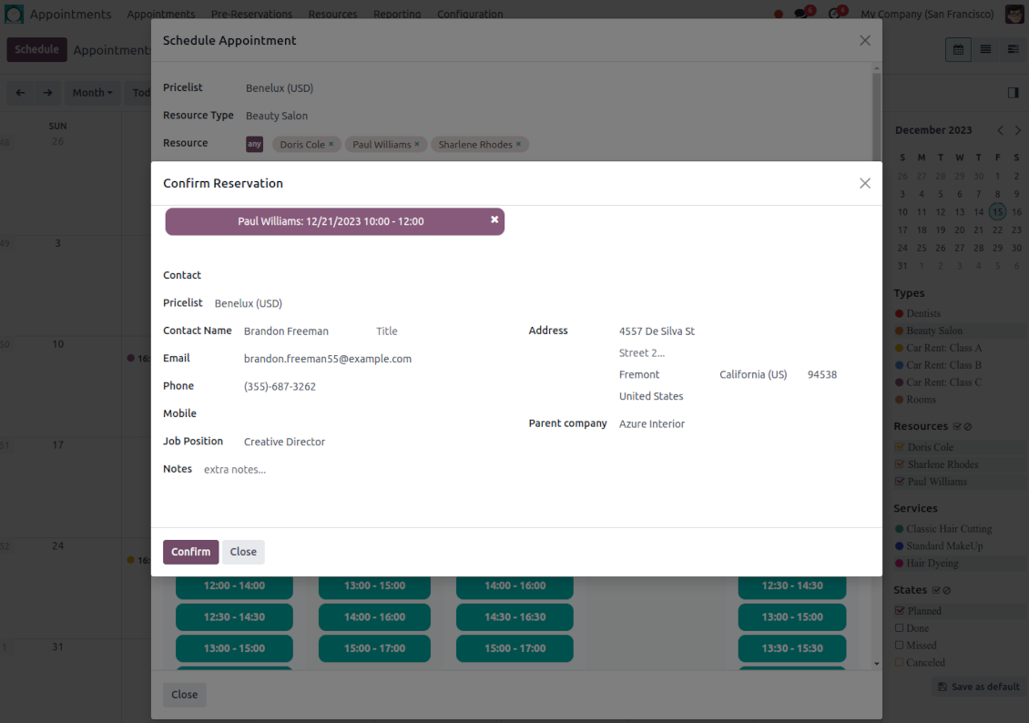 Client details for Odoo appointments