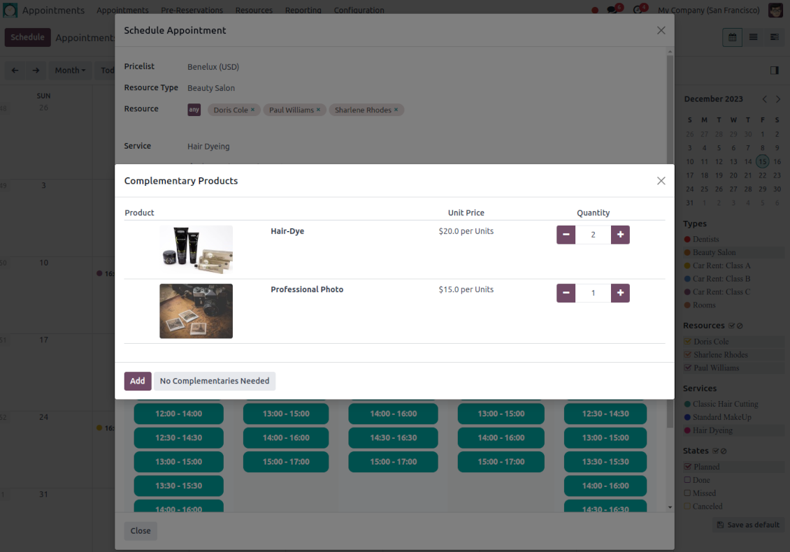 Suggested appointment products