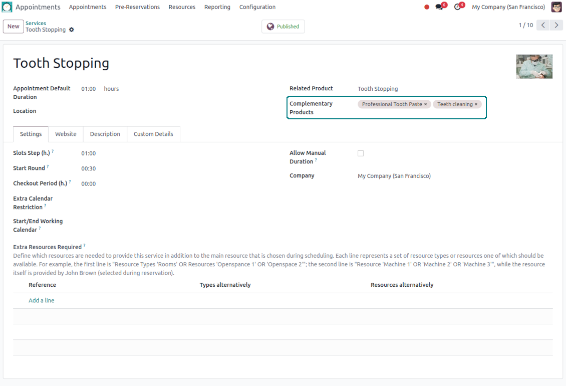 Service settings and suggested products