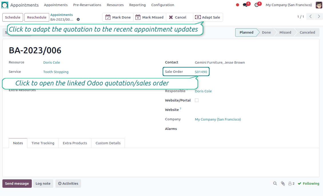 Appointment and sale order relation