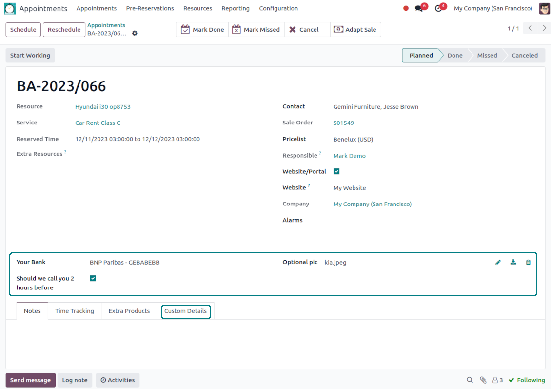 Appointment custom form view