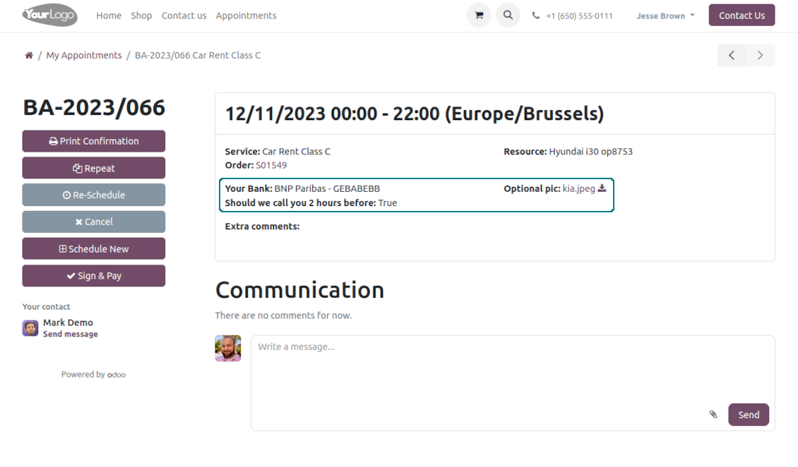 Reservation custom portal view