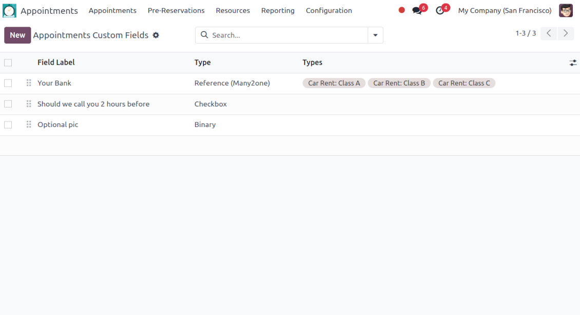 Appointment: a complete list of custom details