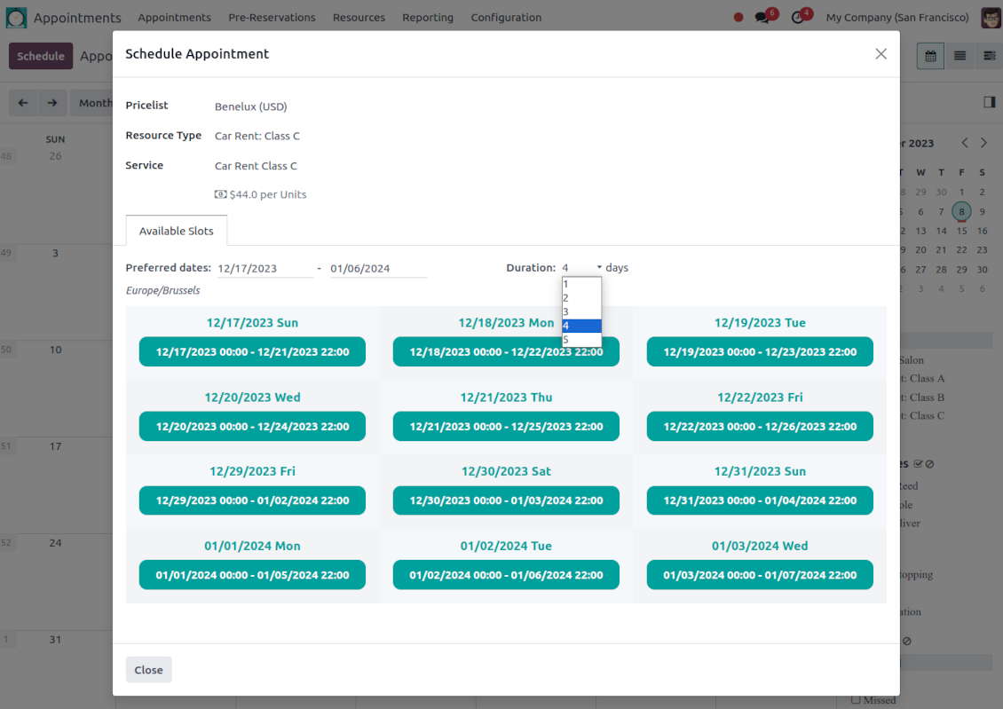 Advanced reservation settings