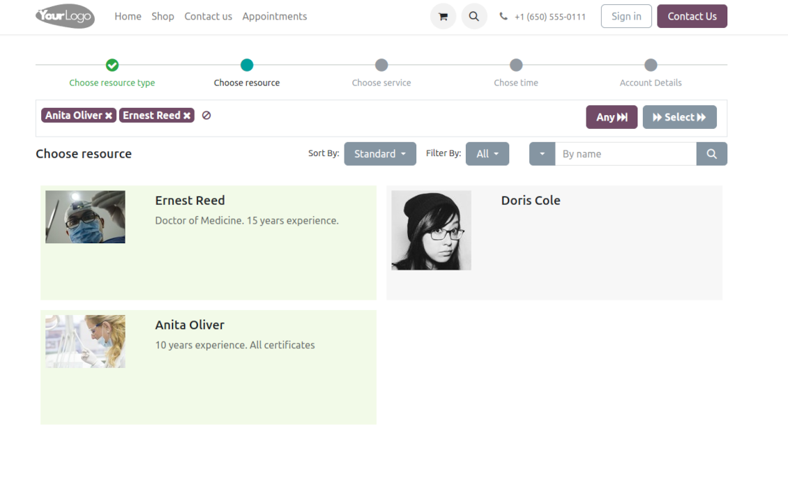 Odoo website resource booking page
