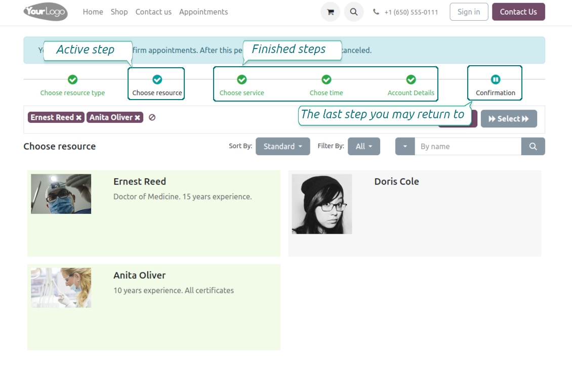 Interactive booking: progress bar