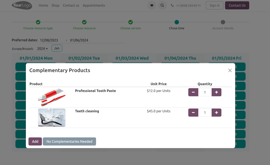 The website suggested products popup