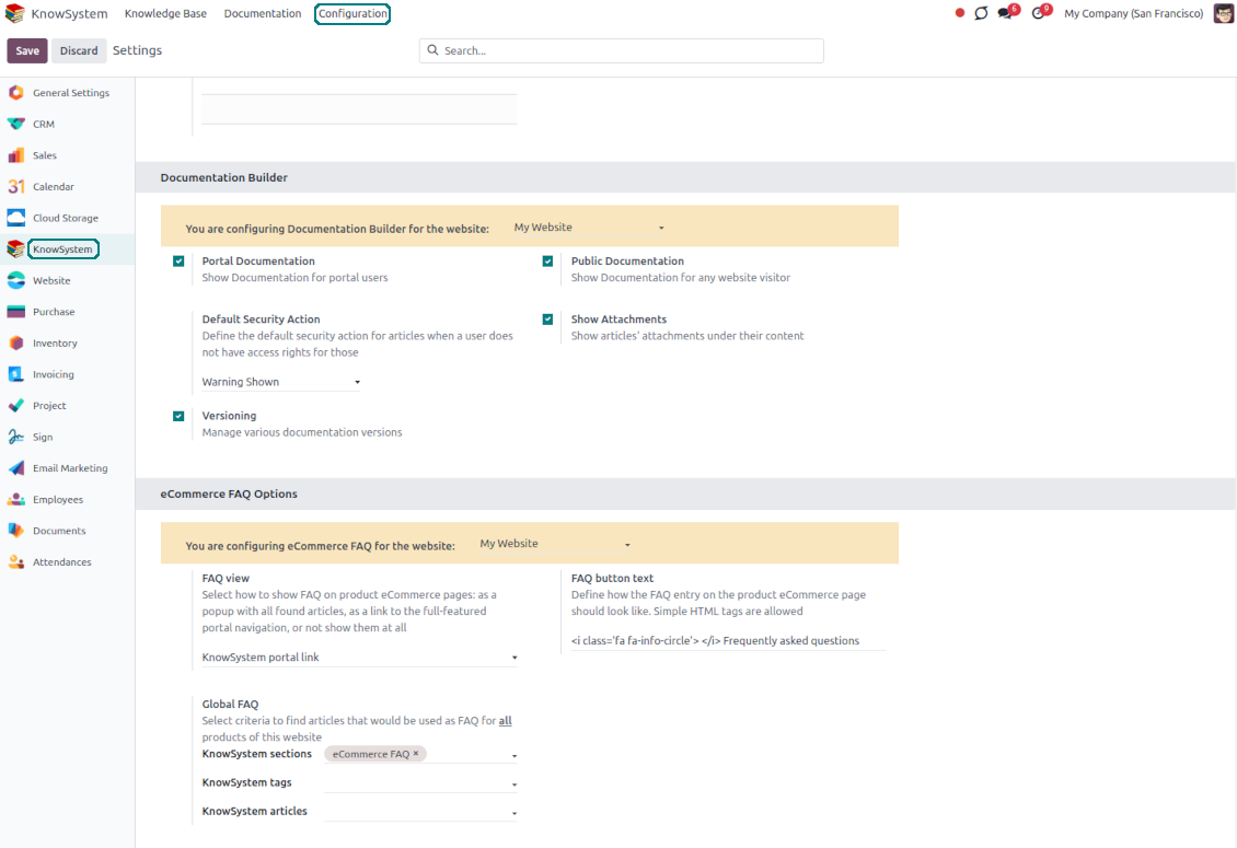 Set up FAQs for Odoo-sold products