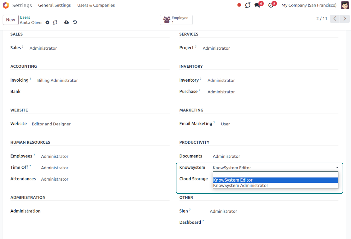 KMS: user rights settings