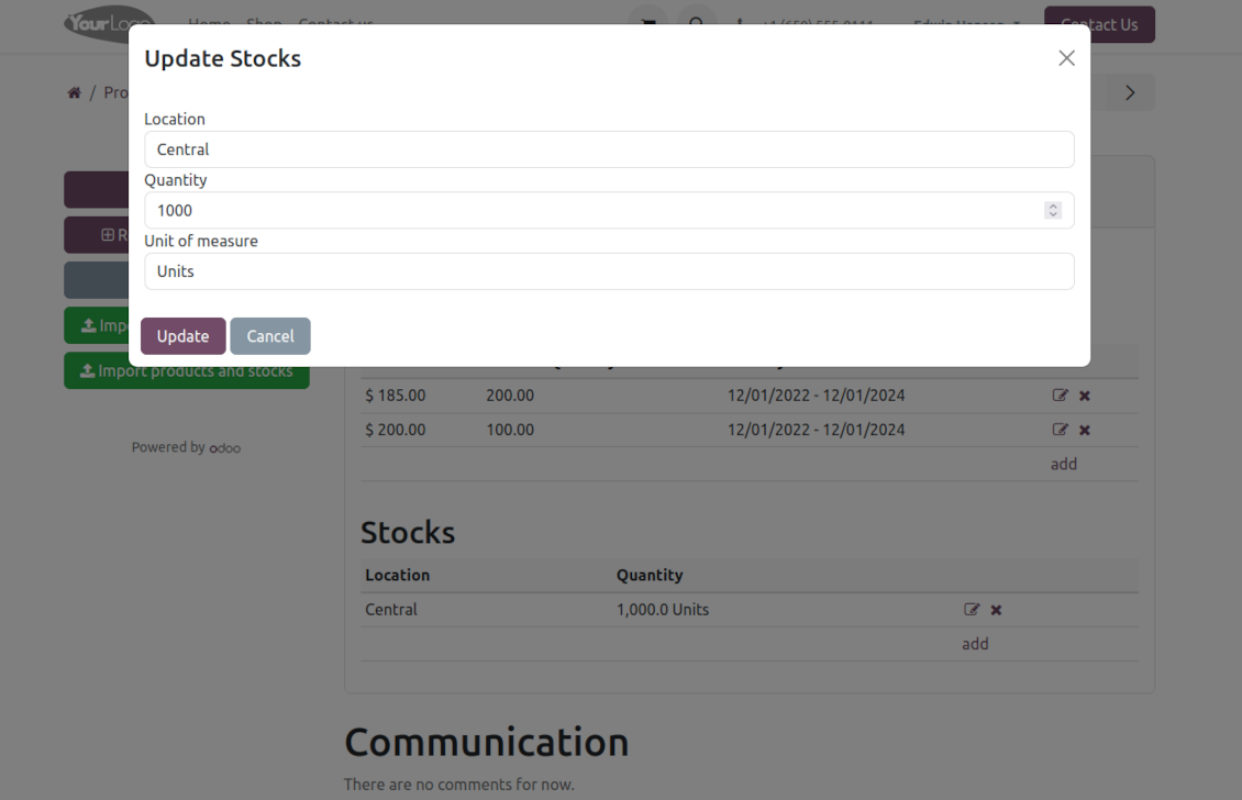 Vendors update stock levels in the portal