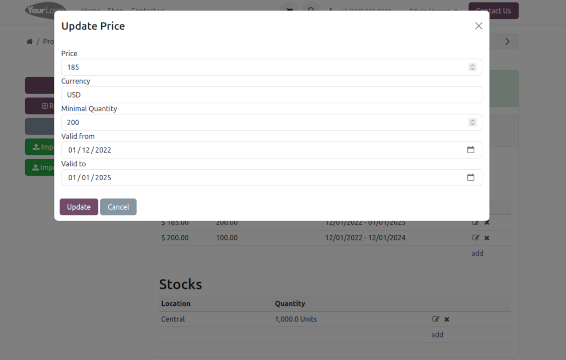 Vendors change prices in the portal