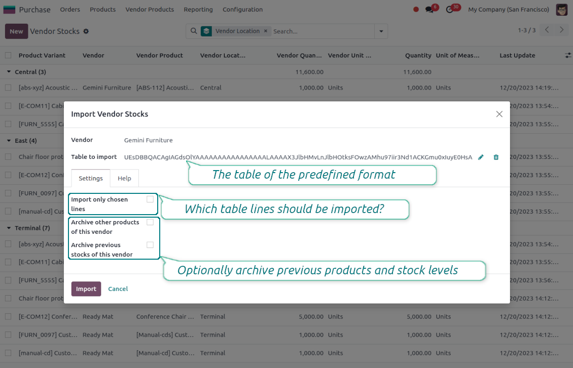 The wizard to import supplier products and stocks