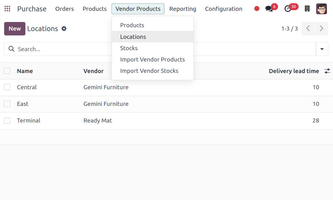 List of Odoo supplier locations