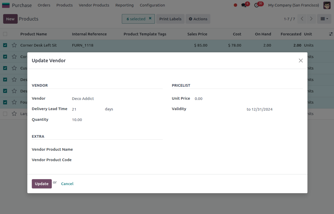 Odoo: edit suppliers of products