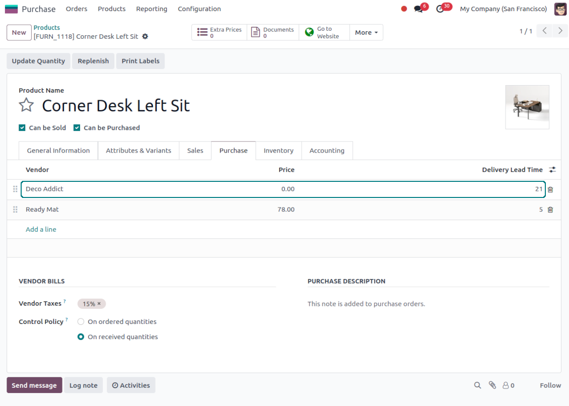 Odoo products: supplier info