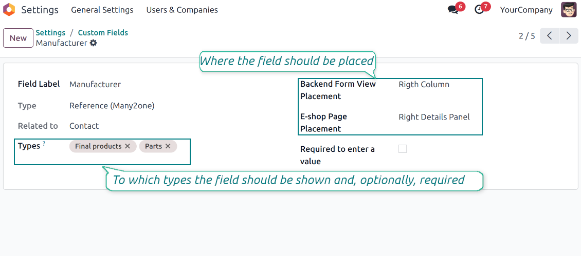 Custom fields depend on template types