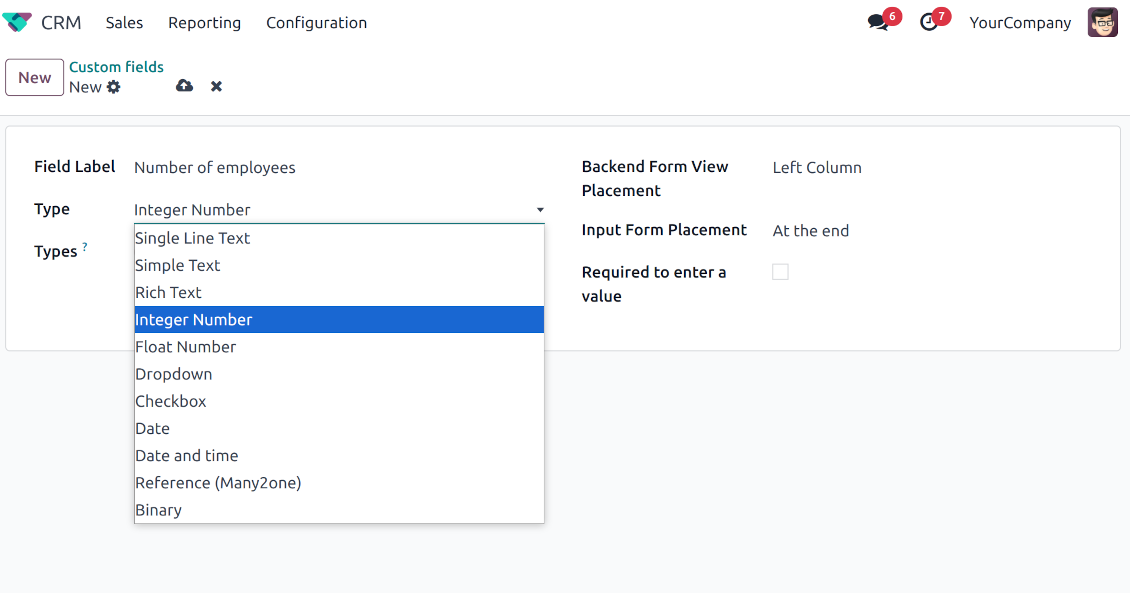 Custom field types for Odoo opportunities