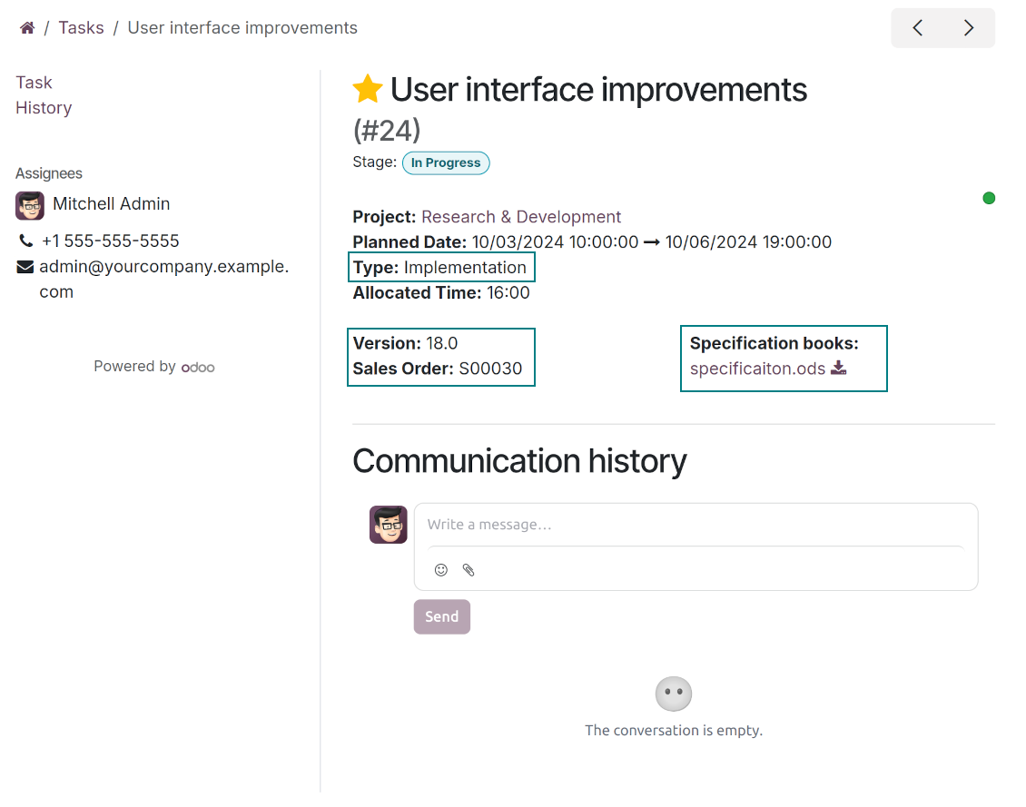 Odoo tasks custom fields in the portal