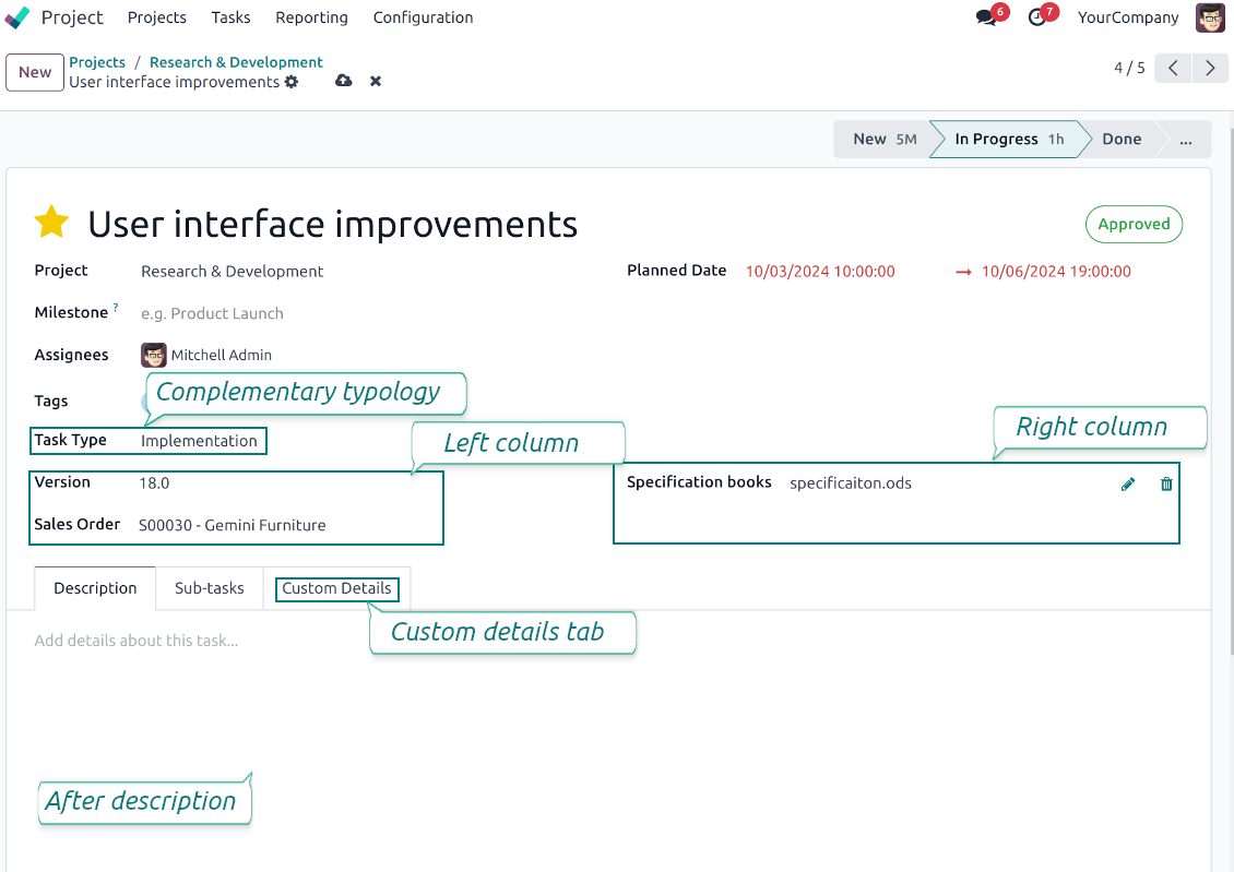 Customized form view of tasks