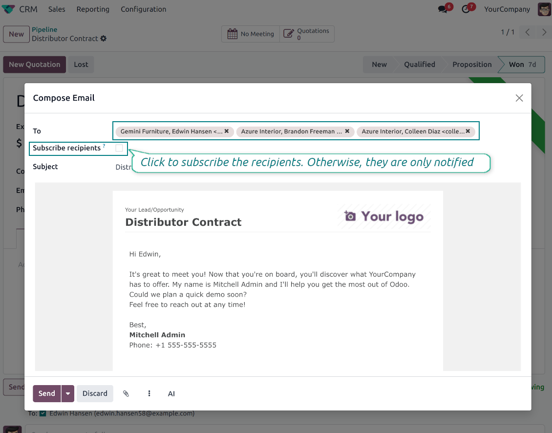 No auto subscription in Odoo email composer