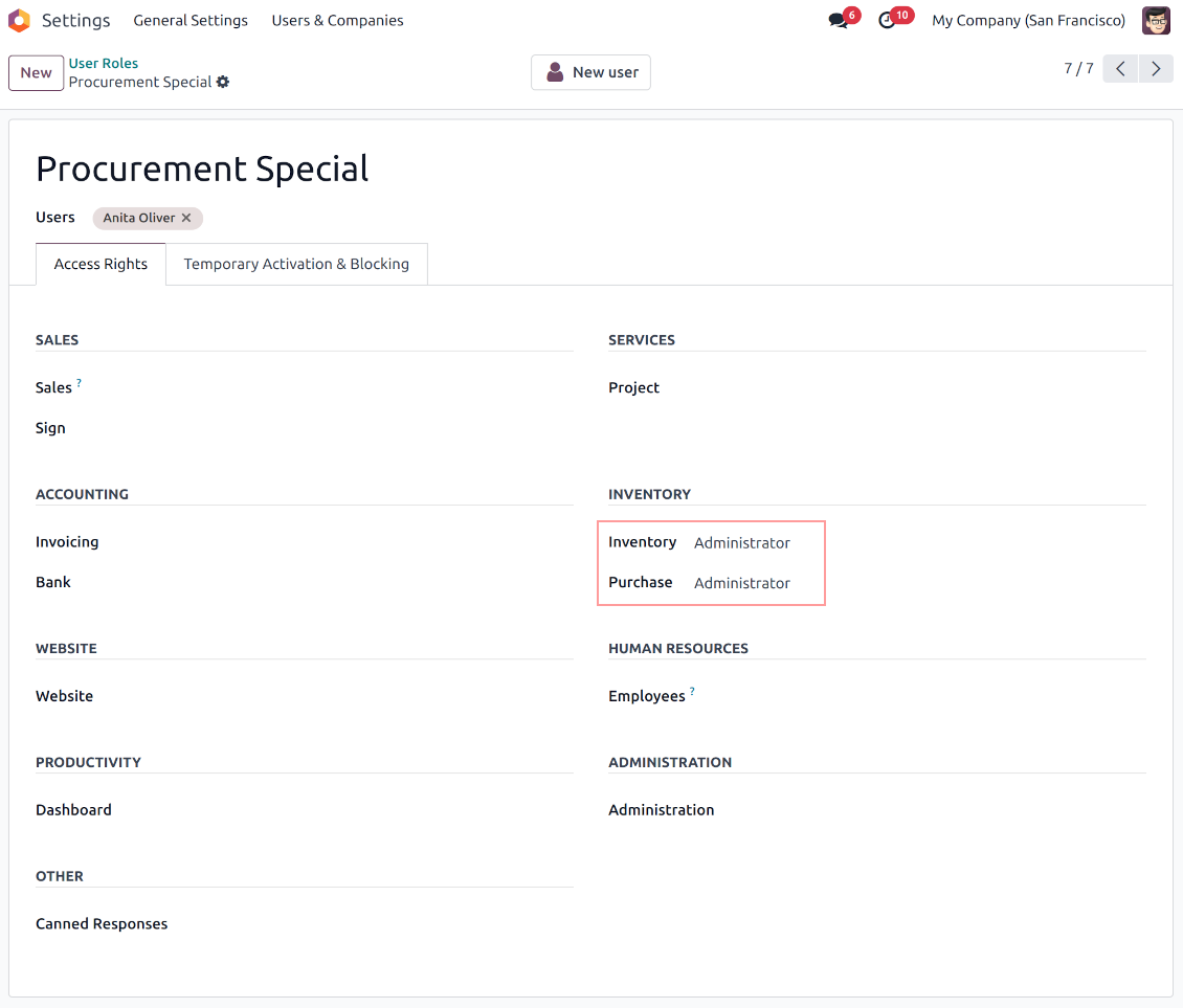 Odoo user roles