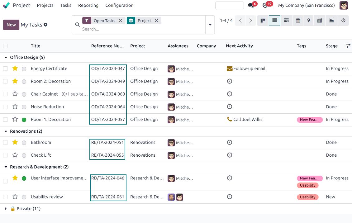 Tree task numbers