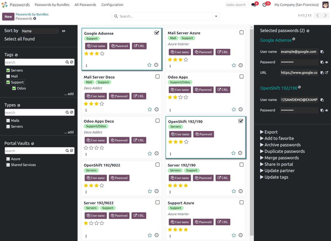 Odoo passwords interface
