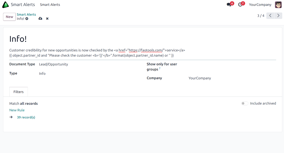 Odoo CRM warnings