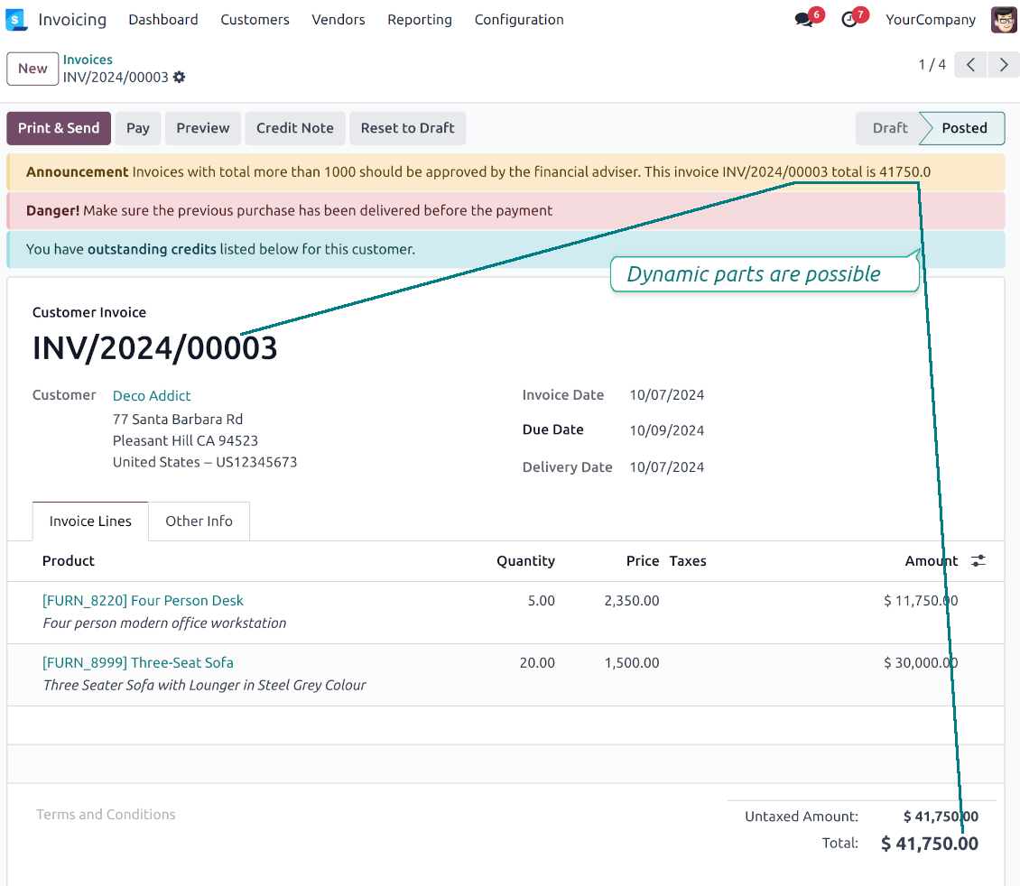 Odoo invoices warnings
