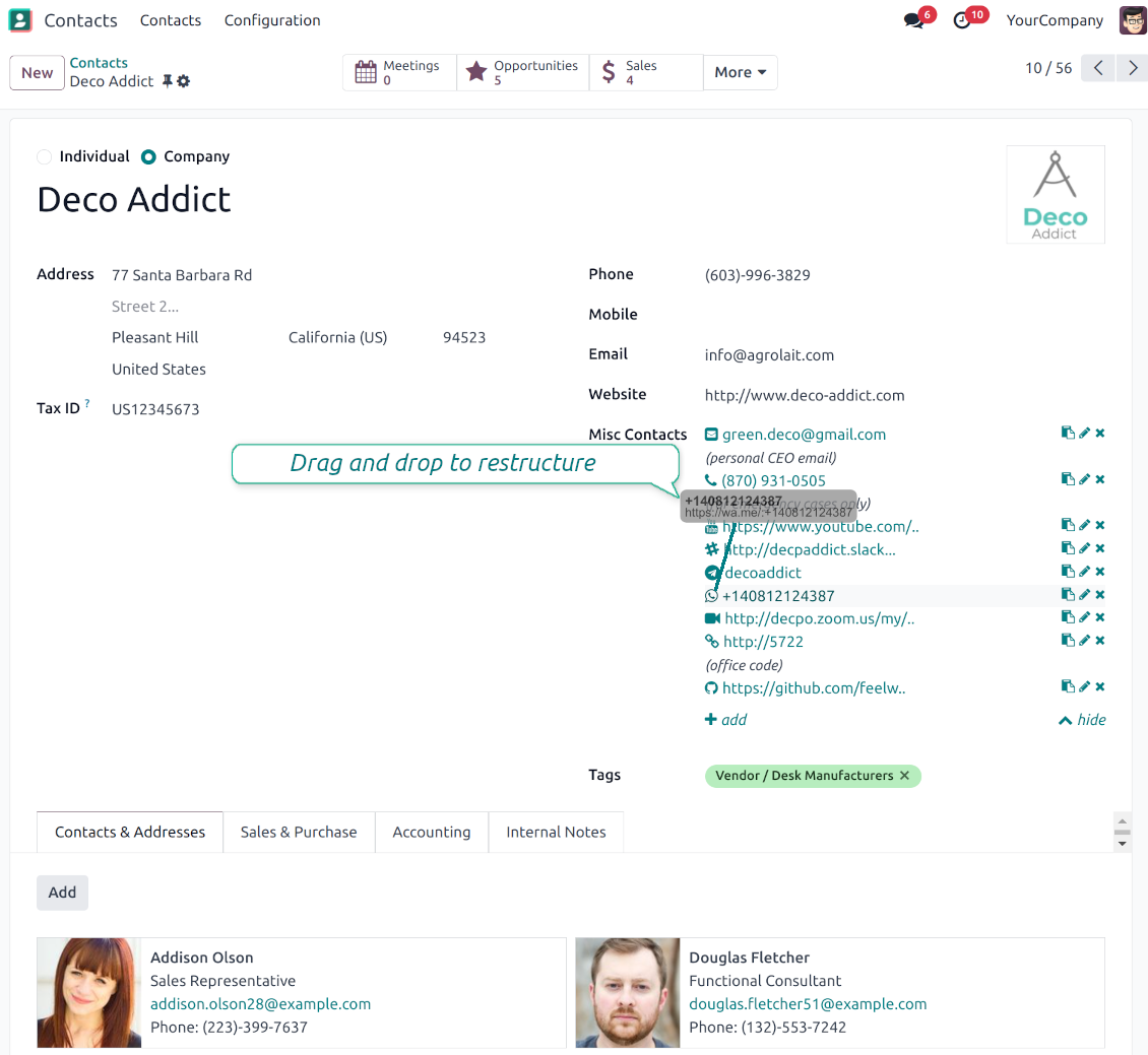 Drag and drop Odoo's contact details