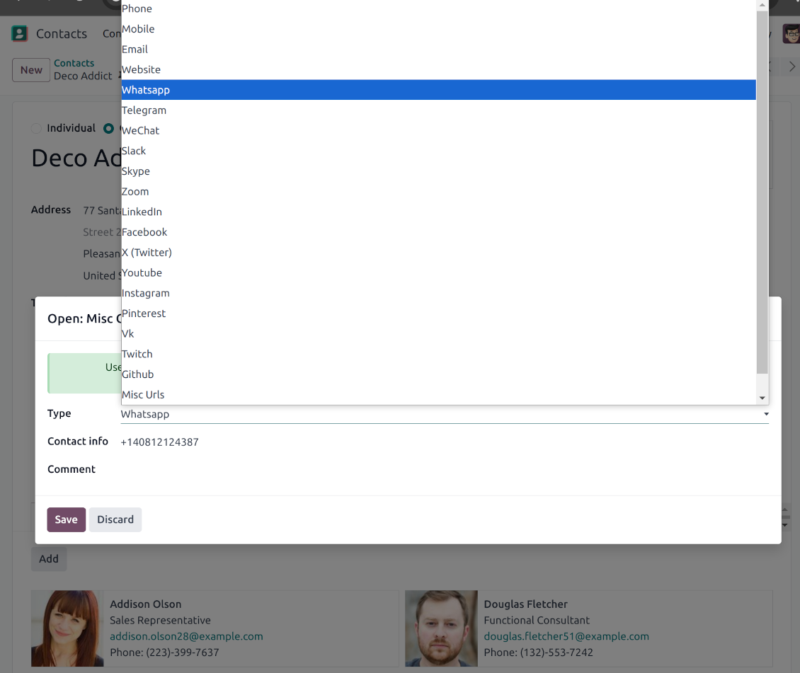 Contact info: types and formats