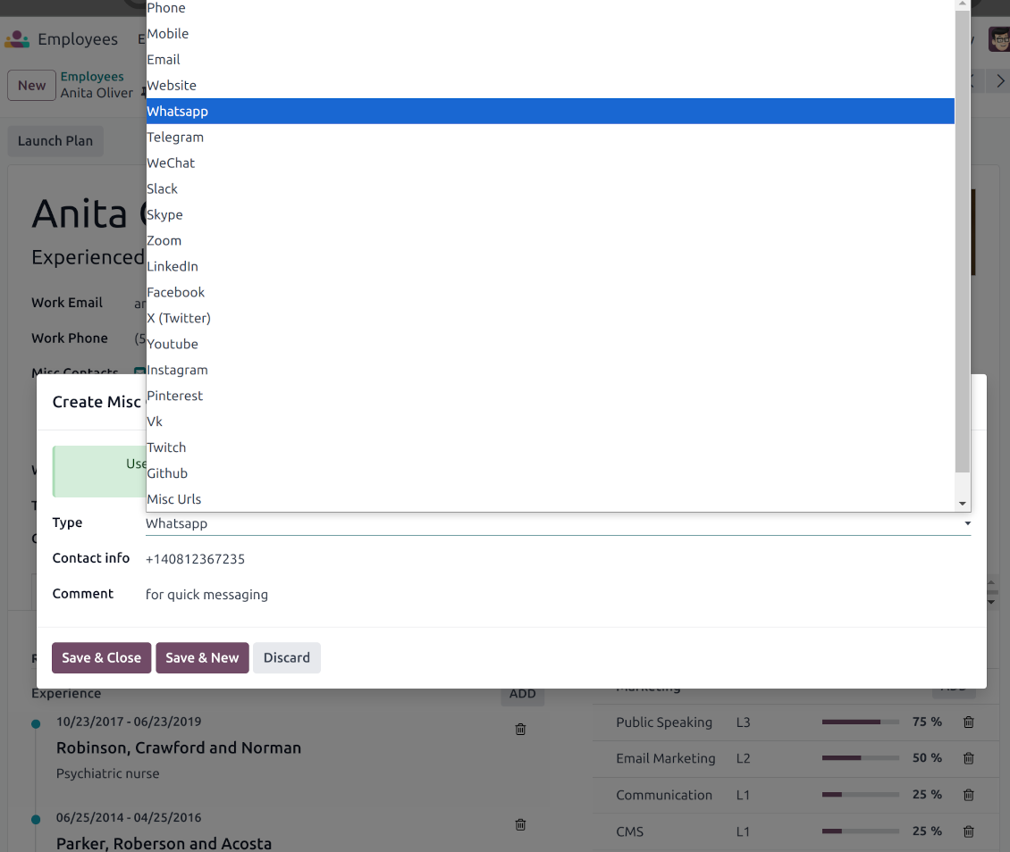 Employee contact info: types and formats