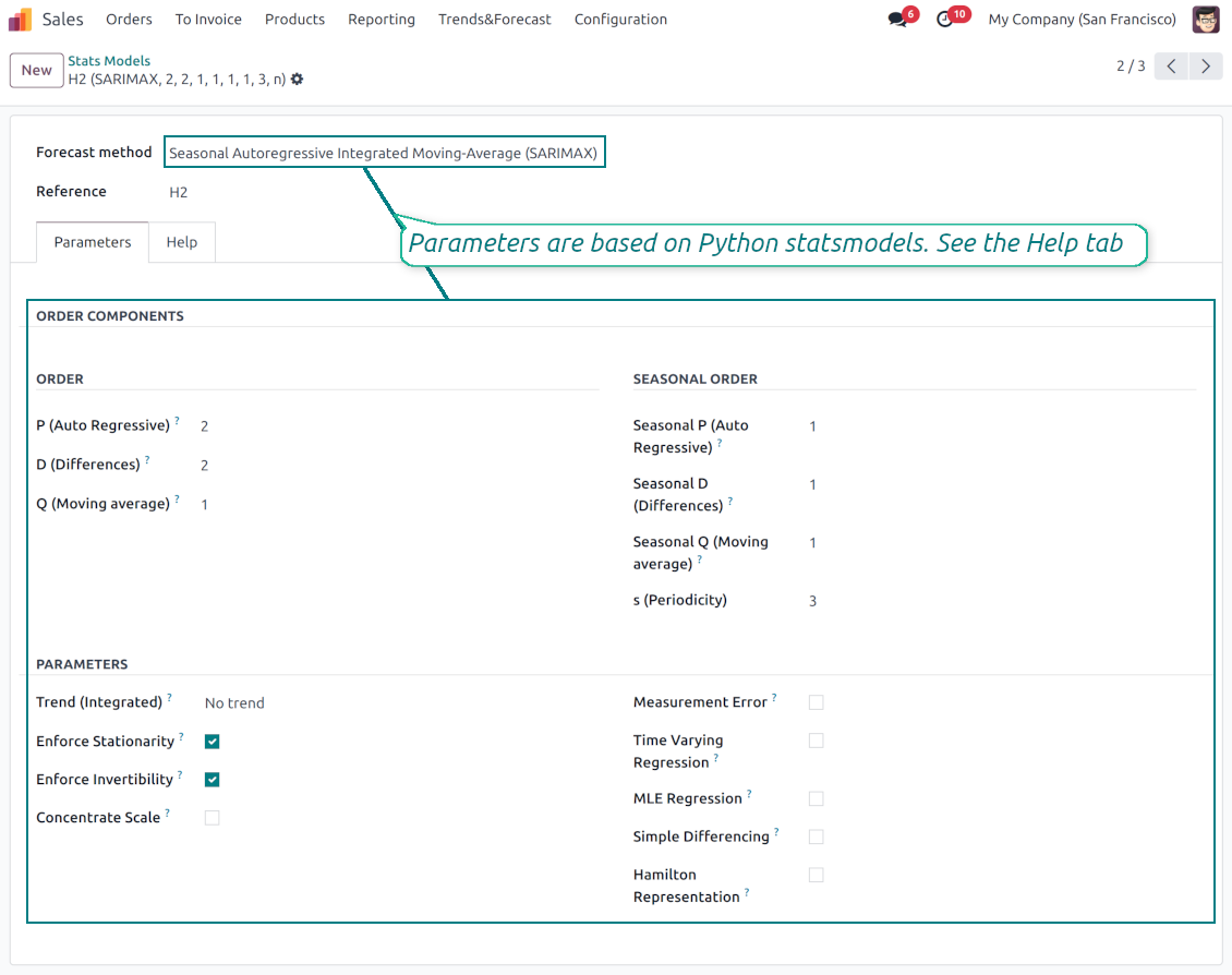 Statsmodel settings